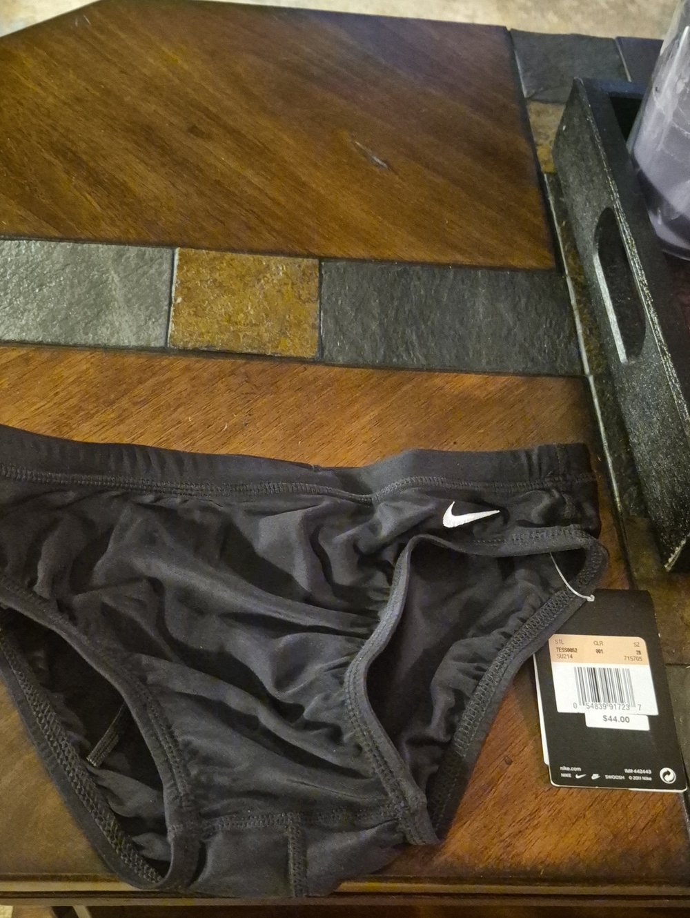 Nike Black Men’s Athletic Swim Briefs with White Swoosh Medium New